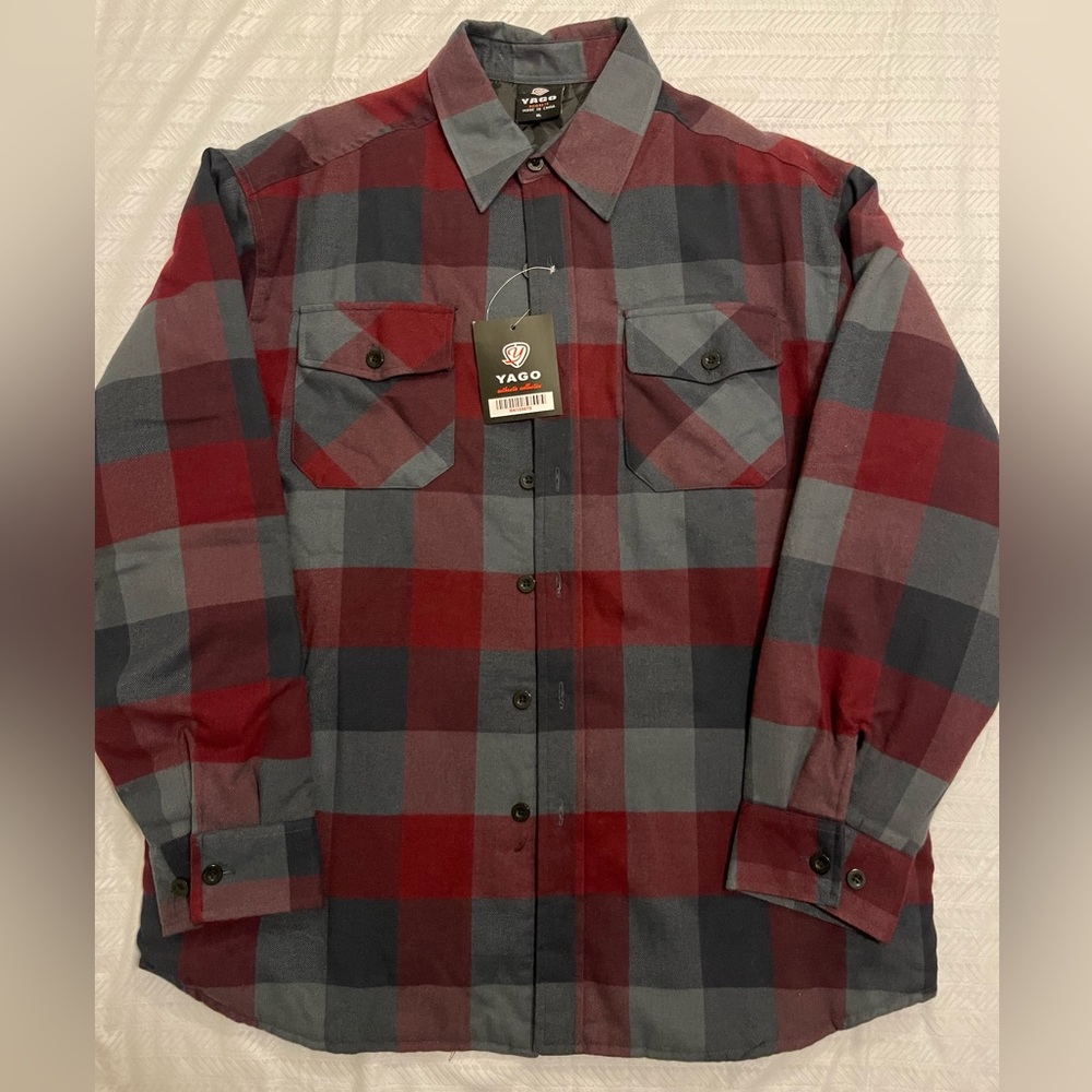 YAGO Men's Quilted Lining Button Up Plaid Flannel Shirt Jacket with Side Pockets